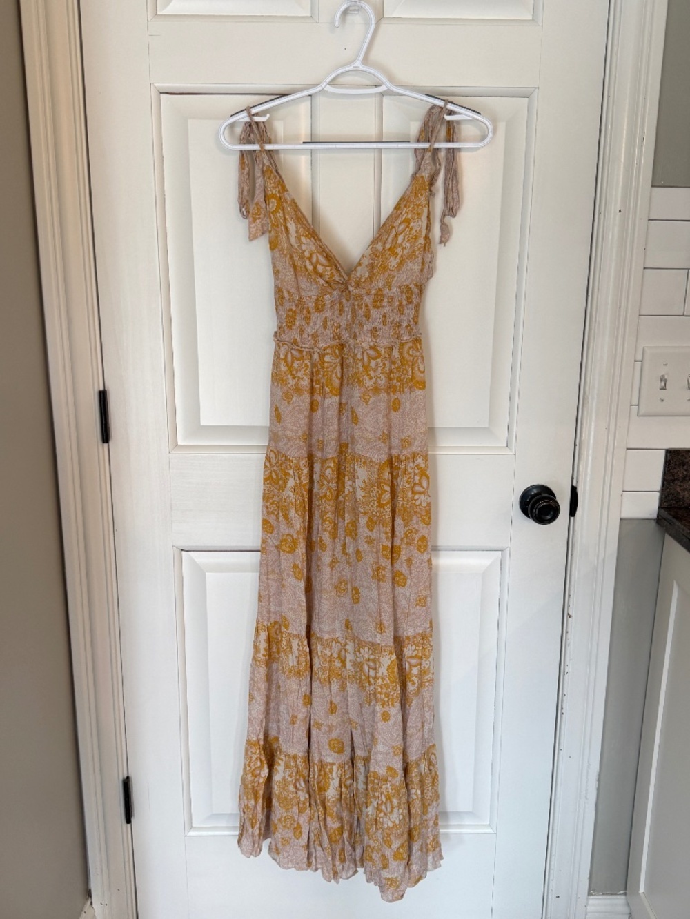 Free People Let's Smock About It Yellow Floral Maxi Dress Tiered 25293 - Picture 2 of 10